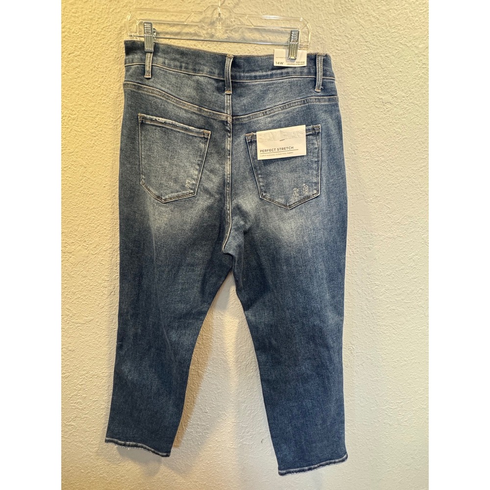 Bayeas Womens 14W High Rise Cropped Straight Distressed Jeans Blue Stretch - Picture 8 of 11